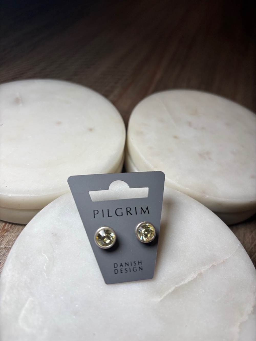 147 Pilgrim Pale Yellow Crystal Stud Earrings in Silver-Tone